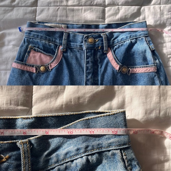 Vintage Cache High Waisted Blue Jeans with Pink Leather Accents 6 - Picture 14 of 16